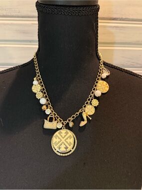 Gold Charm Pendant Necklace with Logo Medallion